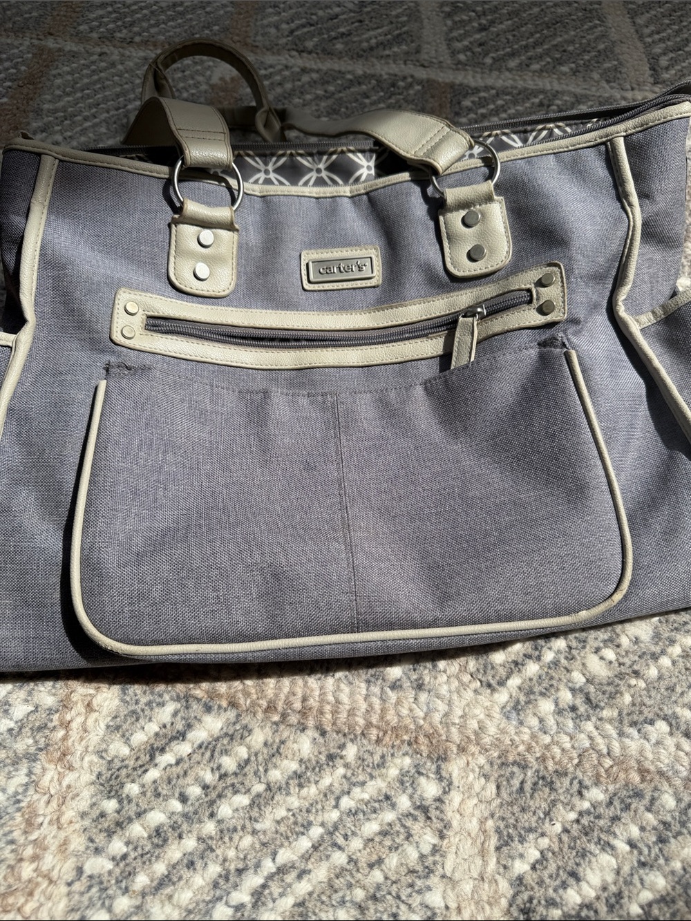 Carter's Gray Canvas Diaper Tote with Cream Trim